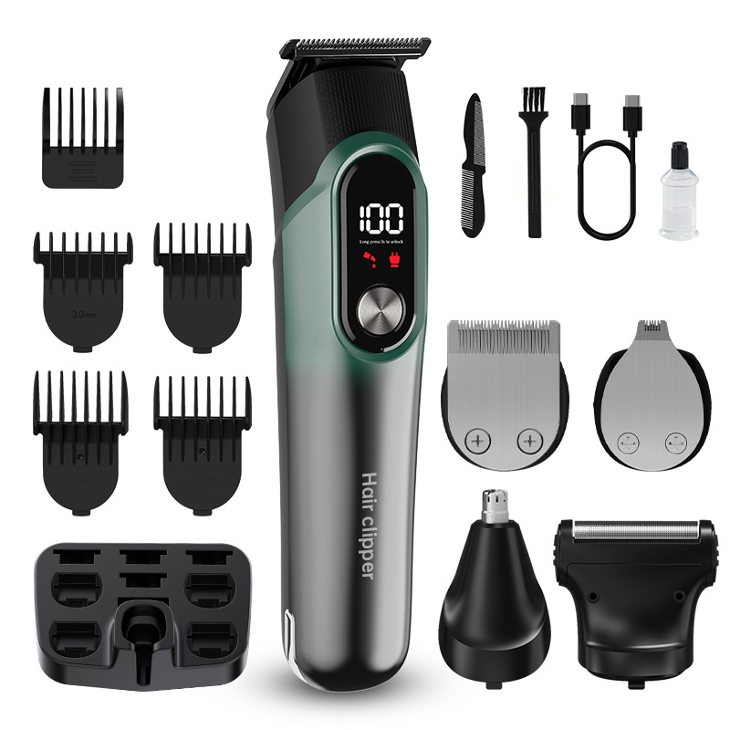 V888-ELOSUNG24409-202504011205-00 Green 5-in-1 Digital Display Hair Clipper Set - Adjustable Multifunctional Trimmer for Hair, Beard, and Precision Grooming - Image 1