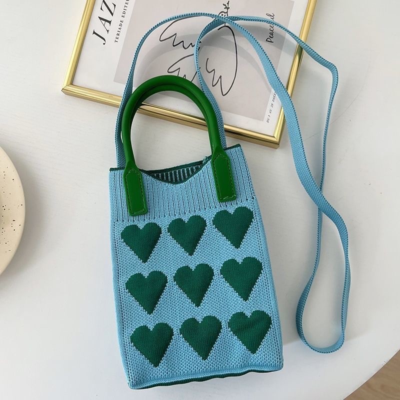 V888-ELOSUNG24468-202504031721-00 Light Blue 3PCS Cute Heart Knit Phone Crossbody Bag - Korean Style Mini Shoulder Purse for Women - Image 1