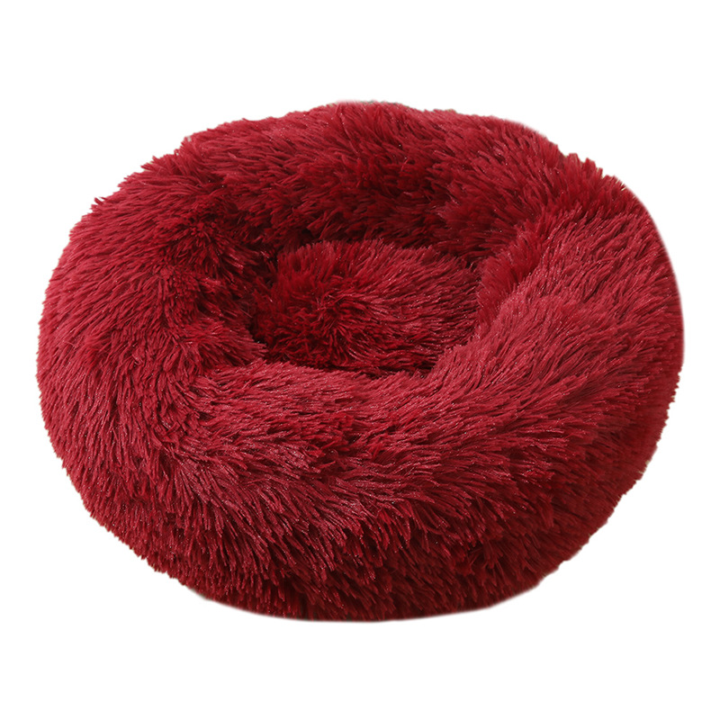 V888-ELOSUNG24478-202504031731-00 Wine Red 50cm Cozy Round Pet Bed - Plush Cat & Dog Bed with Non-Slip Base, Machine Washable - Image 1