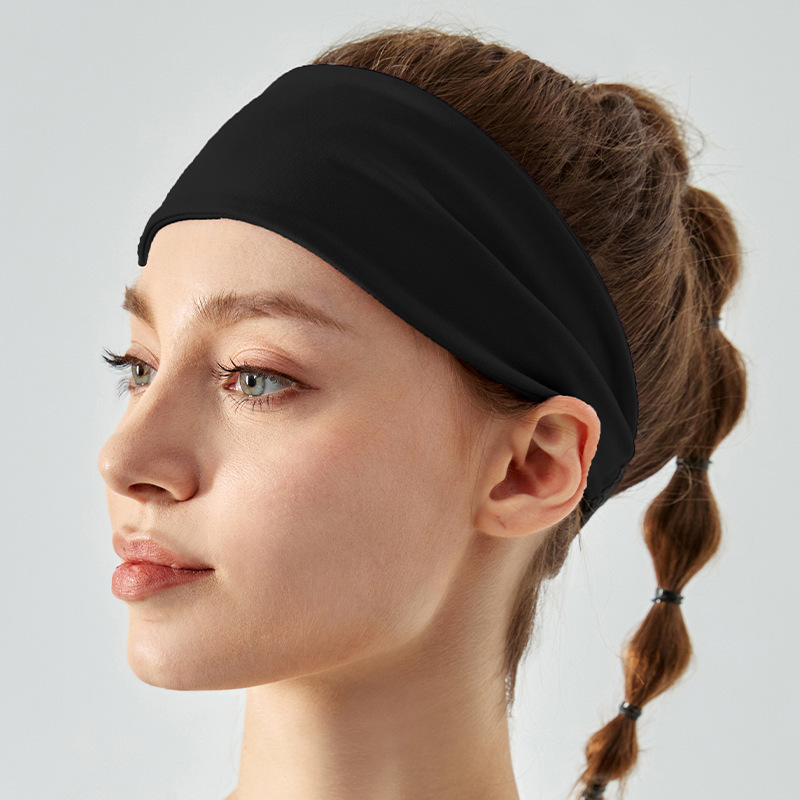 V888-ELOSUNG24543-202504141737-00 Black Premium Wide Yoga Headband - Breathable Nylon/Spandex Sweat-Wicking Hair Band for Women (49cm Circumference) - Athletic Non-Slip Fitness Headwrap - Image 1
