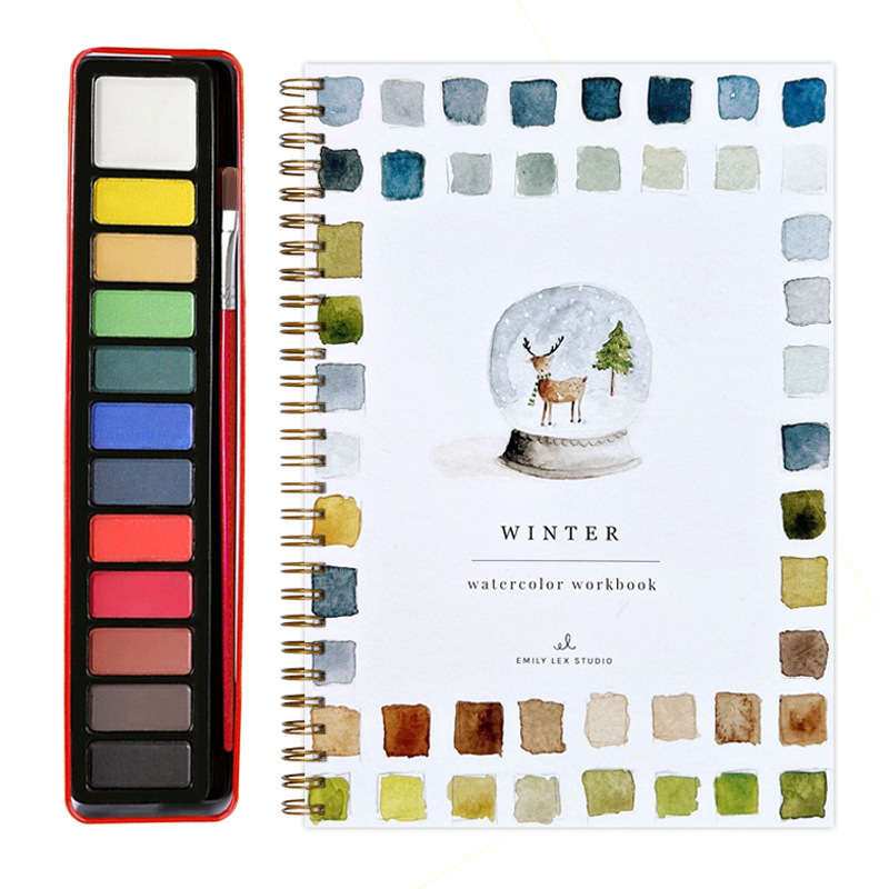 V888-ELOSUNG24560-202504141427-00 Winter 2-Pack Watercolor Painting Set - Premium Bird-Themed Coloring Books with Watercolor Paints (22.86x16.51cm) - Artist-Grade Workbook Kit - Image 1