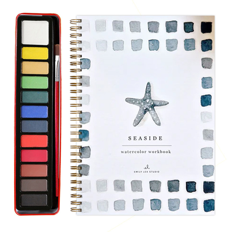 V888-ELOSUNG24562-202504141427-00 Seaside 2-Pack Watercolor Painting Set - Premium Bird-Themed Coloring Books with Watercolor Paints (22.86x16.51cm) - Artist-Grade Workbook Kit - Image 1