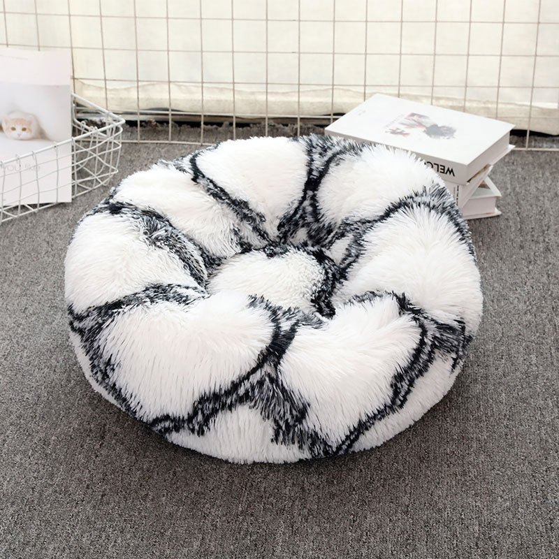 V888-ELOSUNG24572-202504141605-00 Black-white 50cm Cozy Round Pet Bed - Plush Cat & Dog Bed with Non-Slip Base, Machine Washable - Image 1