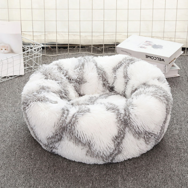 V888-ELOSUNG24574-202504141559-00 Grey-white 50cm Cozy Round Pet Bed - Plush Cat & Dog Bed with Non-Slip Base, Machine Washable - Image 1