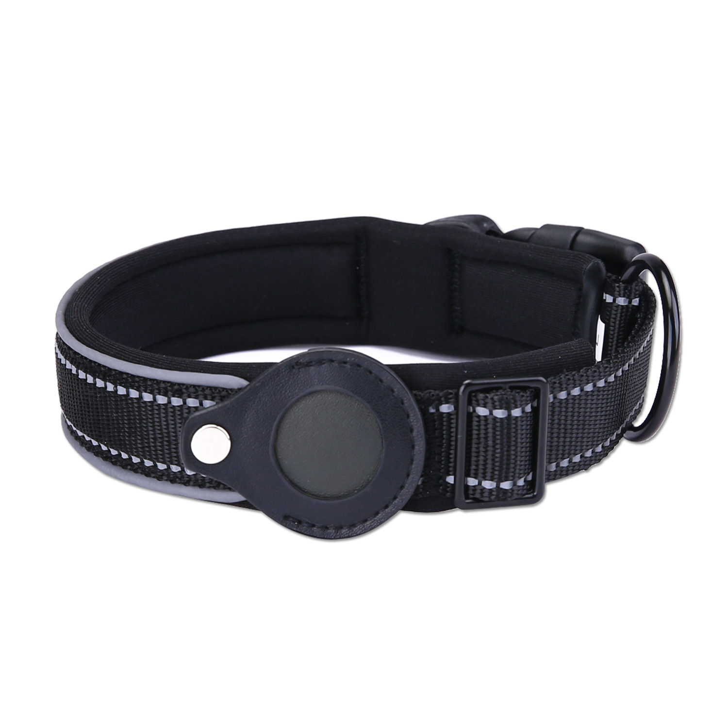 V888-ELOSUNG24635-202504141535-00 XL Black Secure Nylon Dog Collar with Built-in Apple AirTag (not included) Holder Case - Pet Tracker Accessory - Image 1