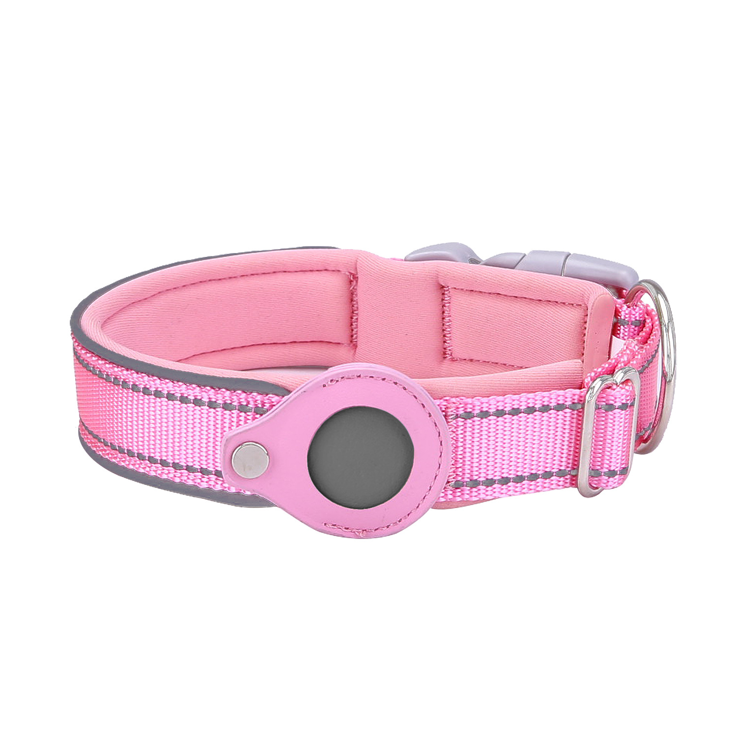 V888-ELOSUNG24639-202504141542-00 XL Pink Secure Nylon Dog Collar with Built-in Apple AirTag (not included) Holder Case - Pet Tracker Accessory - Image 1