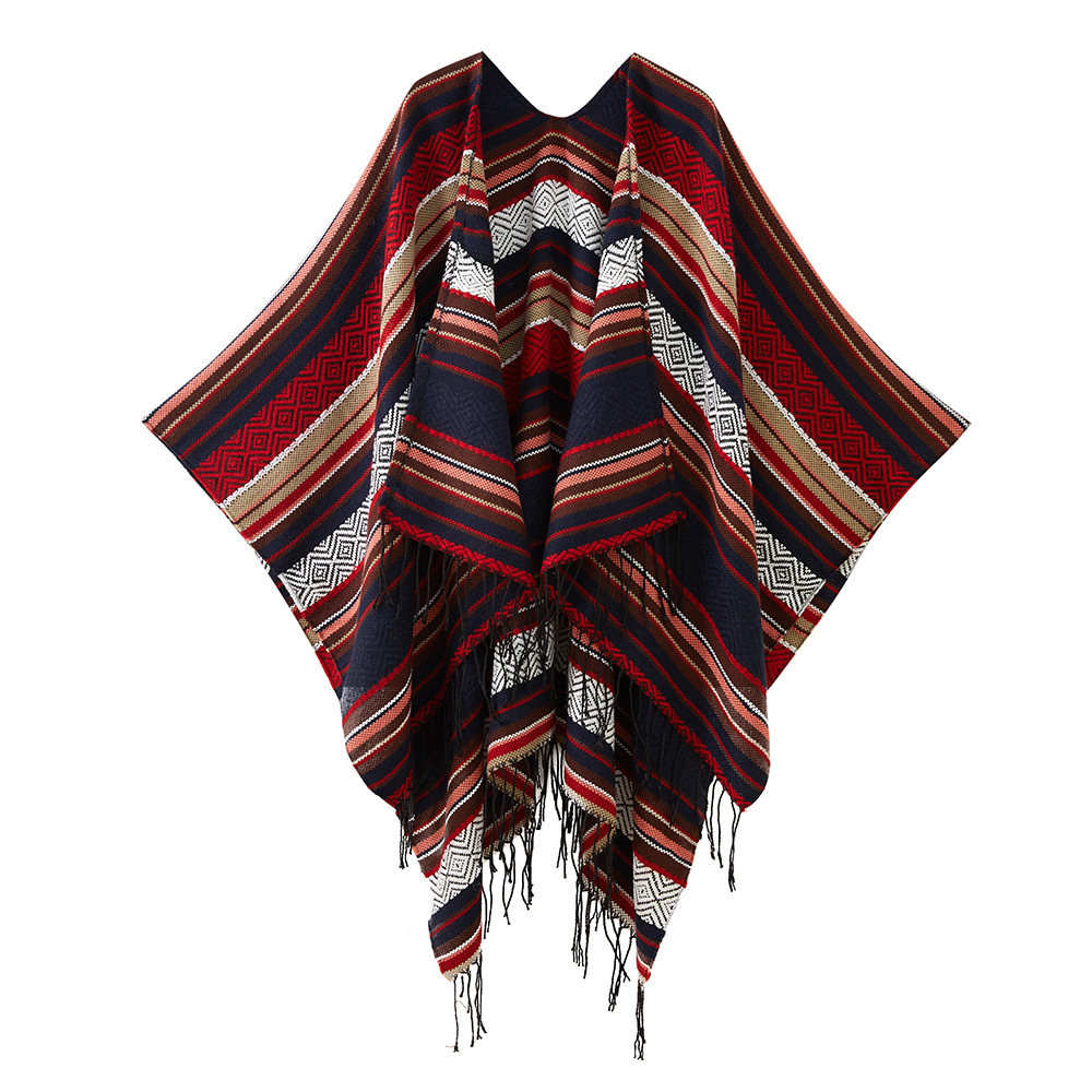 V888-ELOSUNG24675-202504171711-00 Red Elegant Jacquard Knit Shawl Wrap - Versatile Oversized Scarf (150cm x 130cm) - Image 1