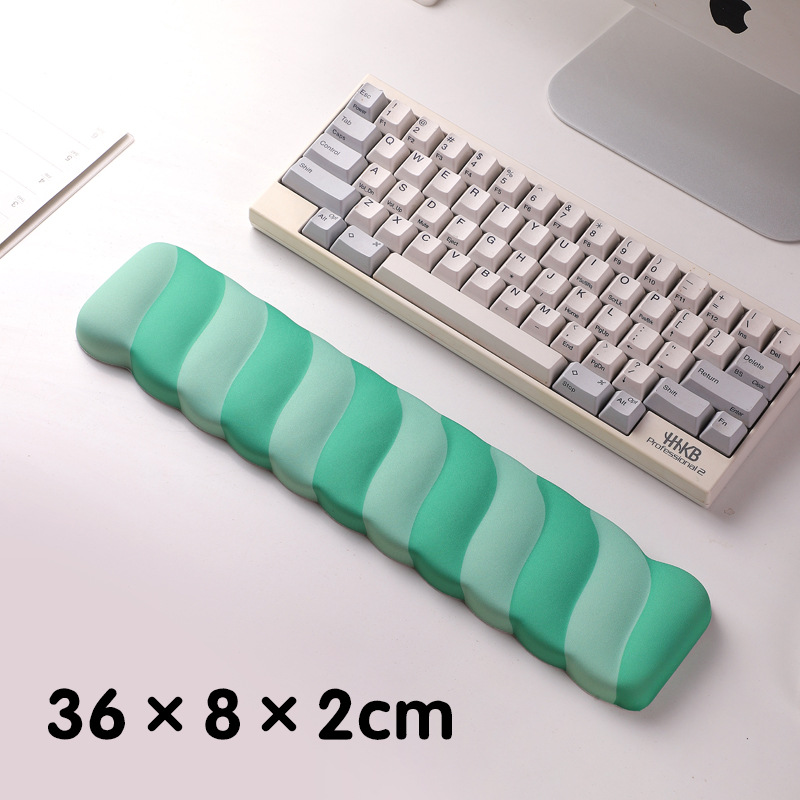 V888-ELOSUNG24702-202504171727-00 Green 2PCS Ergonomic Wavy Keyboard Wrist Rest - Comfortable Typing Support Cushion - Image 1