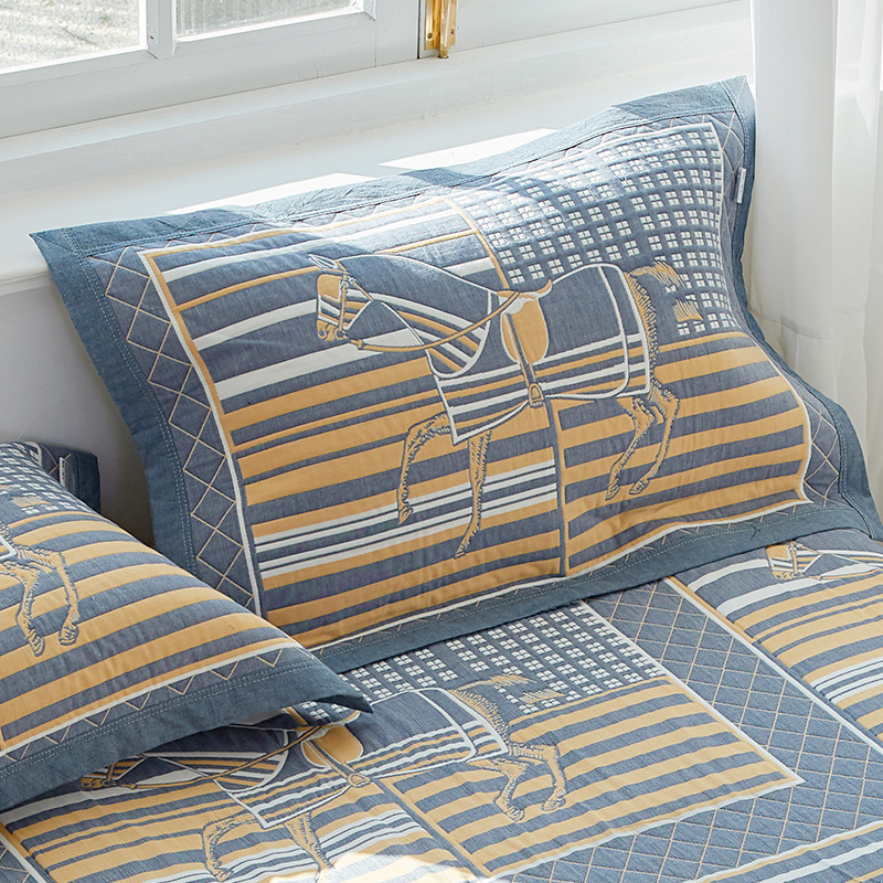 V888-ELOSUNG24707-202504171731-00 Horse Race Stallion Premium 6-Layer Cotton Gauze Pillowcase Pair - Ultra Soft & Breathable (56x80cm) - Image 1