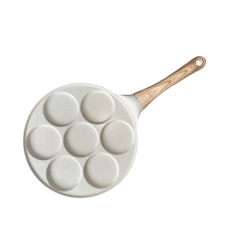 V888-ELOSUNG24755-202504171625-00 Beige Flat 7-hole + Wood Grain (Gas Model) Non-Stick Pancake Pan - 7-Hole Fun Shapes Breakfast Griddle (27cm) - Image 1