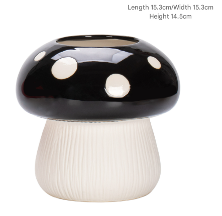 V888-ELOSUNG24804-202504171705-00 Big Size Black Whimsical Ceramic Mushroom Vase - Decorative Floral & Hydroponic Planter - Image 1