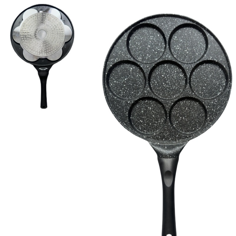 V888-ELOSUNG24828-202504171646-00 Black Flat 7-hole Versatile Non-Stick Frying Pan (27cm) - Induction Ready Skillet for Everyday Cooking - Image 1