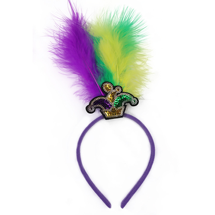 V888-ELOSUNG24867-202504211220-00 Hat Pattern Festive Mardi Gras Feather Headband Set - 10 Pack Sequin Jester Hat Party Accessory - Image 1