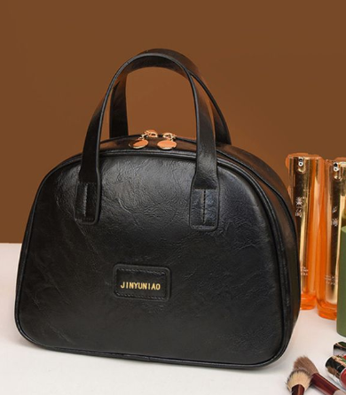 V888-ELOSUNG24935-202504211326-00 Black Retro PU Leather Cosmetic Bag - Large Capacity Travel Toiletry Organizer Pouch - Image 1