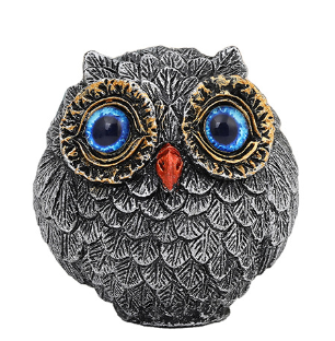 3Pcs Blue Small Decorative Resin Owl Figurine - Textured Statue with Blue Eyes