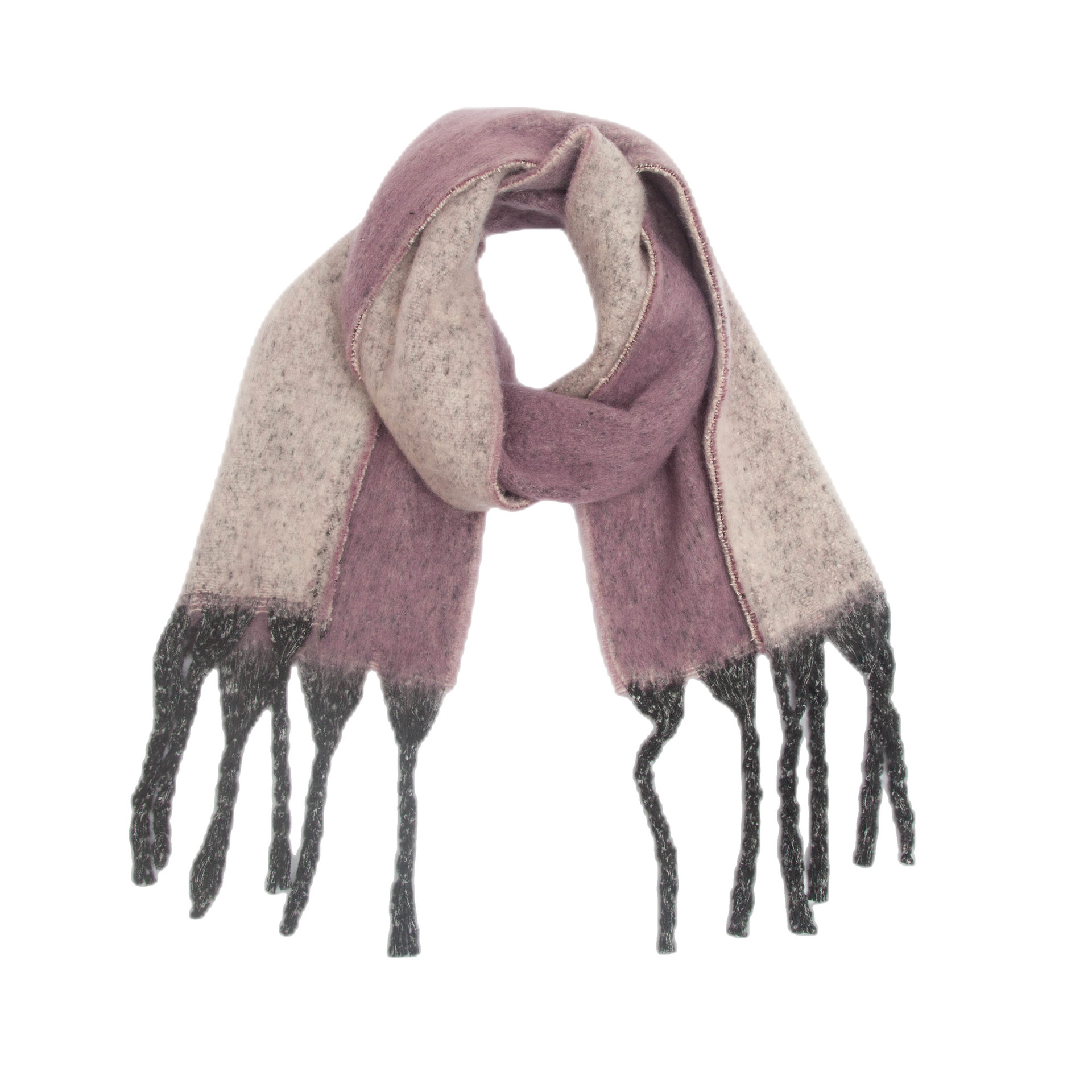 Purple Plush Gradient Winter Scarf Shawl - Thick Textured Circle Yarn with Chunky Tassels - 185cm x 40cm
