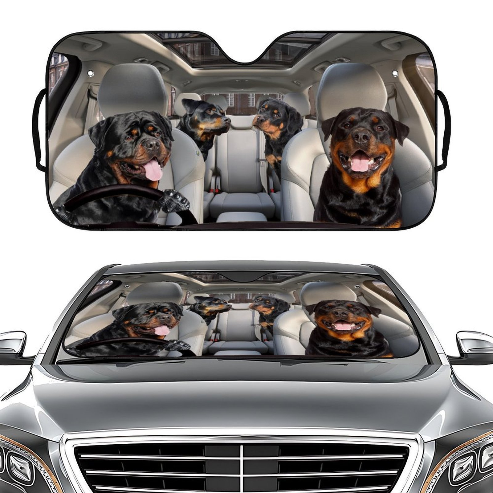 V888-ELOSUNG25033-202504141722-00 Black Dog Driving Car Sunshade for Windshield - UV Protection - Image 1