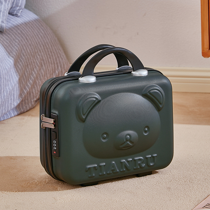 V888-ELOSUNG25062-202504141521-00 Cute Bear Face Hard-Shell Storage Case with Lock - 14-Inch green Travel Organizer - Image 1