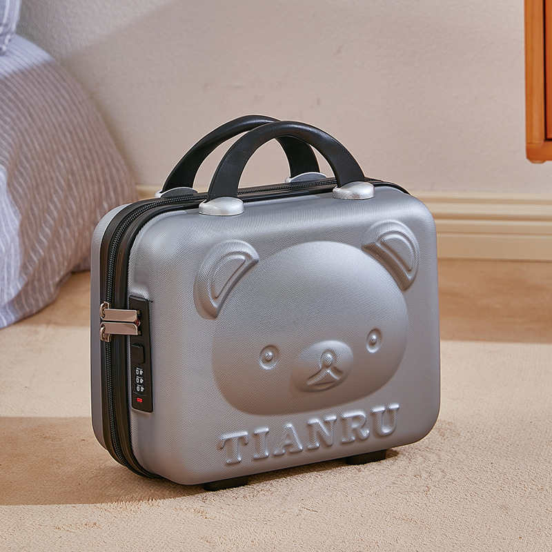 V888-ELOSUNG25065-202504141521-00 Cute Bear Face Hard-Shell Storage Case with Lock - 14-Inch grey Travel Organizer - Image 1