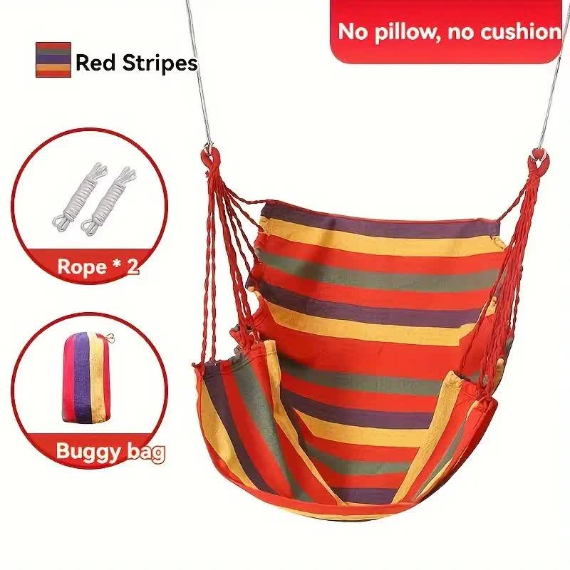 V888-ELOSUNG25072-202504141330-00 Colorful Striped Hammock Chair with Ropes and Storage Bag - Red Stripes - Image 1