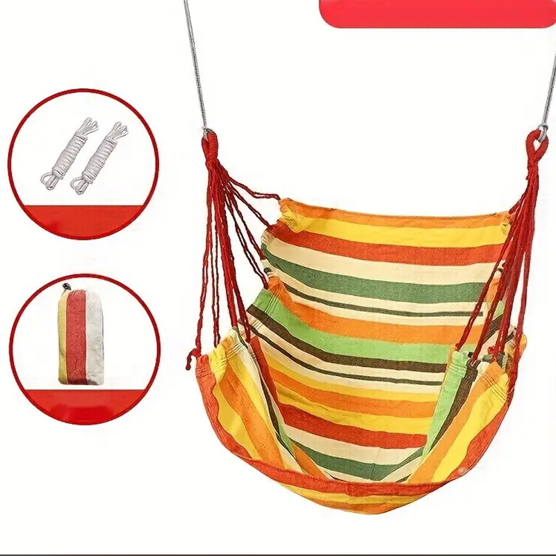 V888-ELOSUNG25073-202504141330-00 Colorful Striped Hammock Chair with Ropes and Storage Bag - Yellow Stripes - Image 1