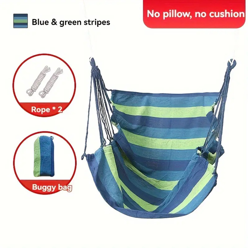 V888-ELOSUNG25074-202504141330-00 Colorful Striped Hammock Chair with Ropes and Storage Bag - Blue Stripes - Image 1