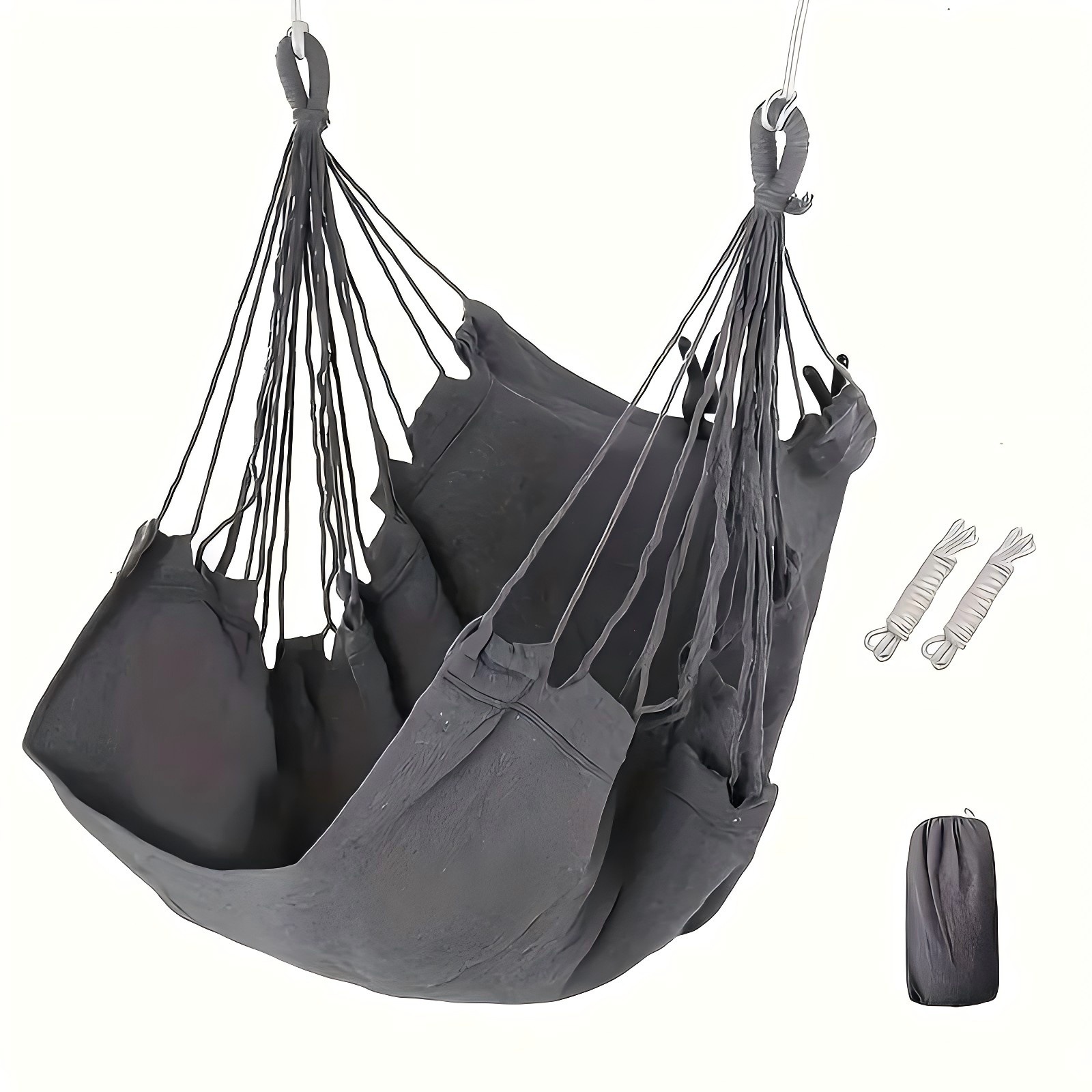 V888-ELOSUNG25077-202504141330-00 Colorful Striped Hammock Chair with Ropes and Storage Bag - Gery - Image 1