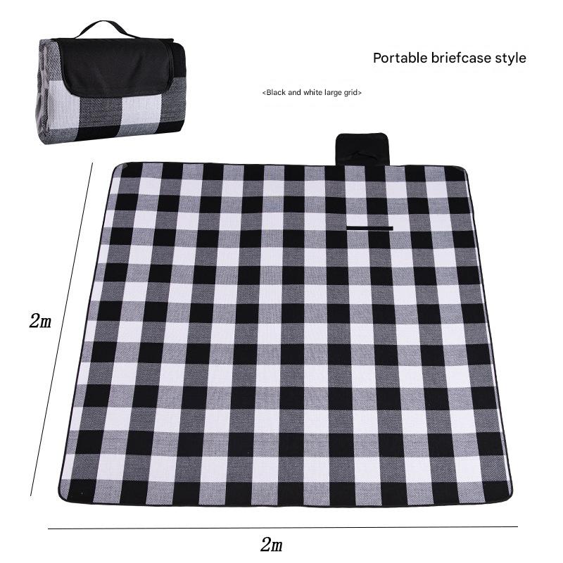 V888-ELOSUNG25115-202504171727-00 Waterproof Foldable Picnic Blanket with Handle - 2x2m Black and white large grid - Image 1