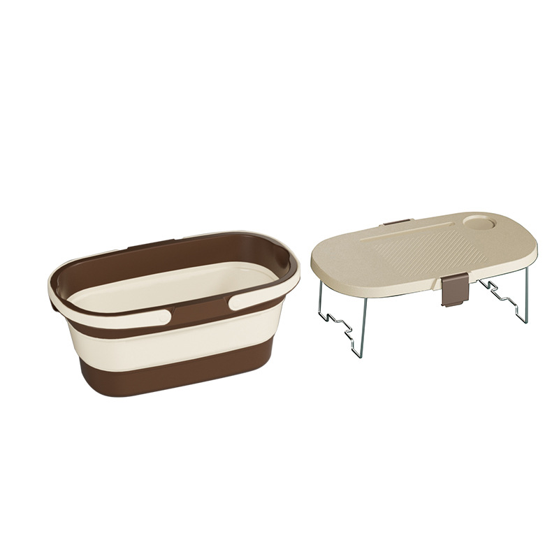 V888-ELOSUNG25212-202504211220-00 Foldable Picnic Basket with Tray - 16.5L Capacity, White Coffee, Perfect for Camping and Outdoor Gatherings - Image 1