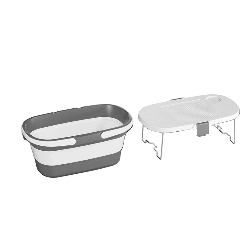 V888-ELOSUNG25214-202504211220-00 Foldable Picnic Basket with Tray - 16.5L Capacity, White Gray, Perfect for Camping and Outdoor Gatherings - Image 1