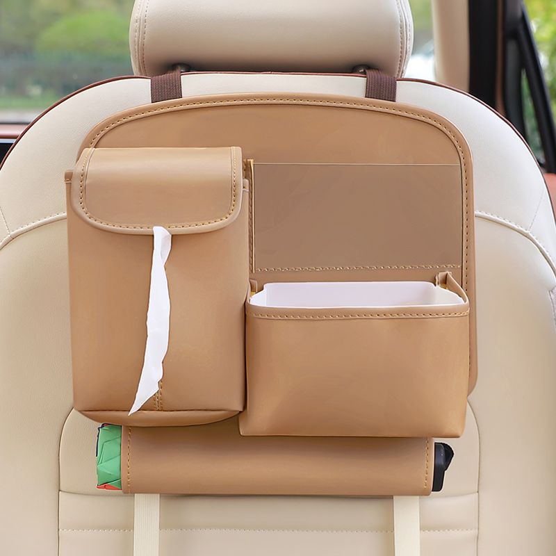 V888-ELOSUNG25223-202504211248-00 Car Seat Back Organizer with Practical design-Multi-Pocket Storage for Tissues and Gadgets-Brown - Image 1