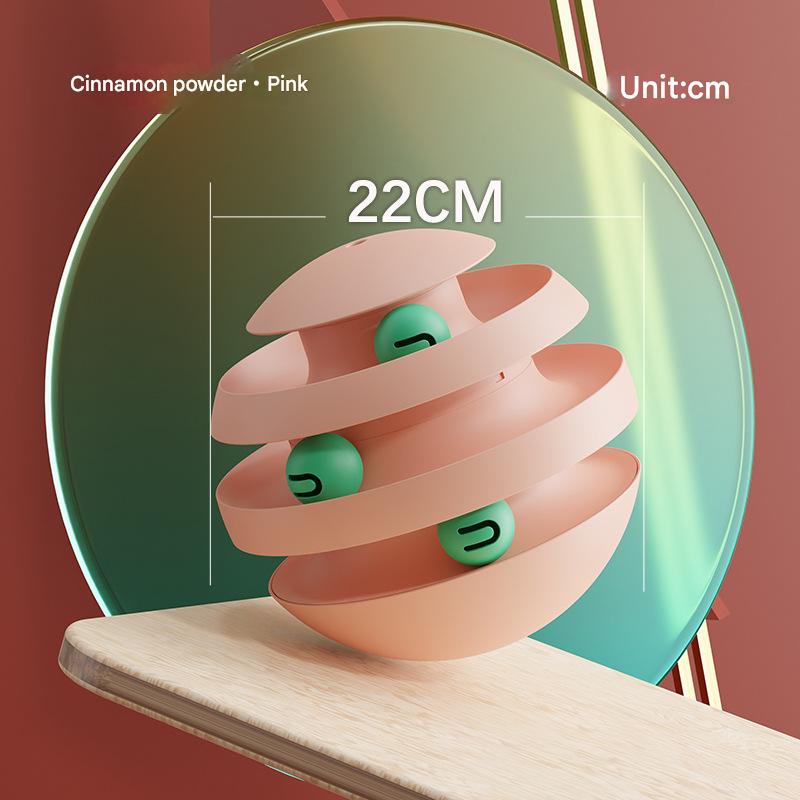 V888-ELOSUNG25239-202504211313-00 Pink Interactive Cat Scratching Ball Toy - Multi-layer Track with Rolling Ball - Image 1