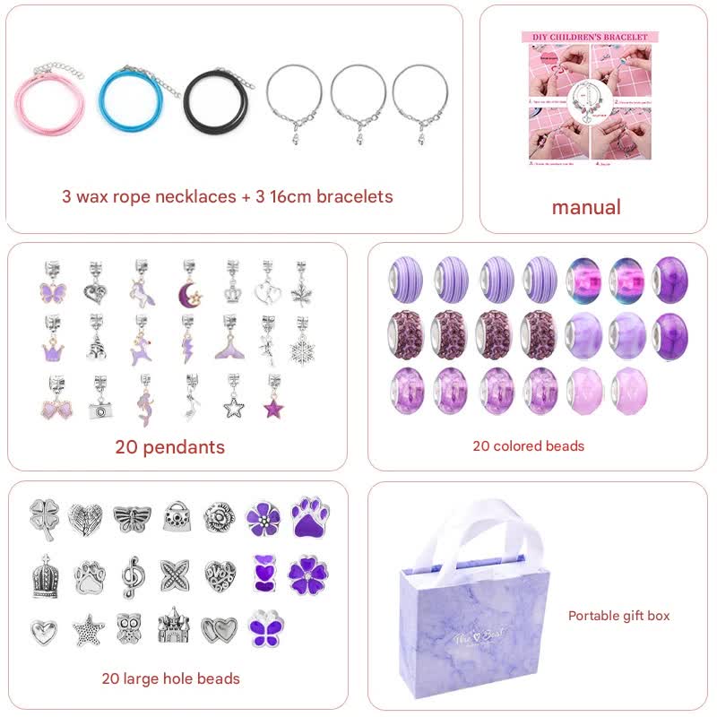 V888-ELOSUNG25309-202504221137-00 Unicorn DIY Beaded Bracelet Kit for Kids - Purple Crystal Beads and Charms Jewelry Set with Gift Box - Image 1