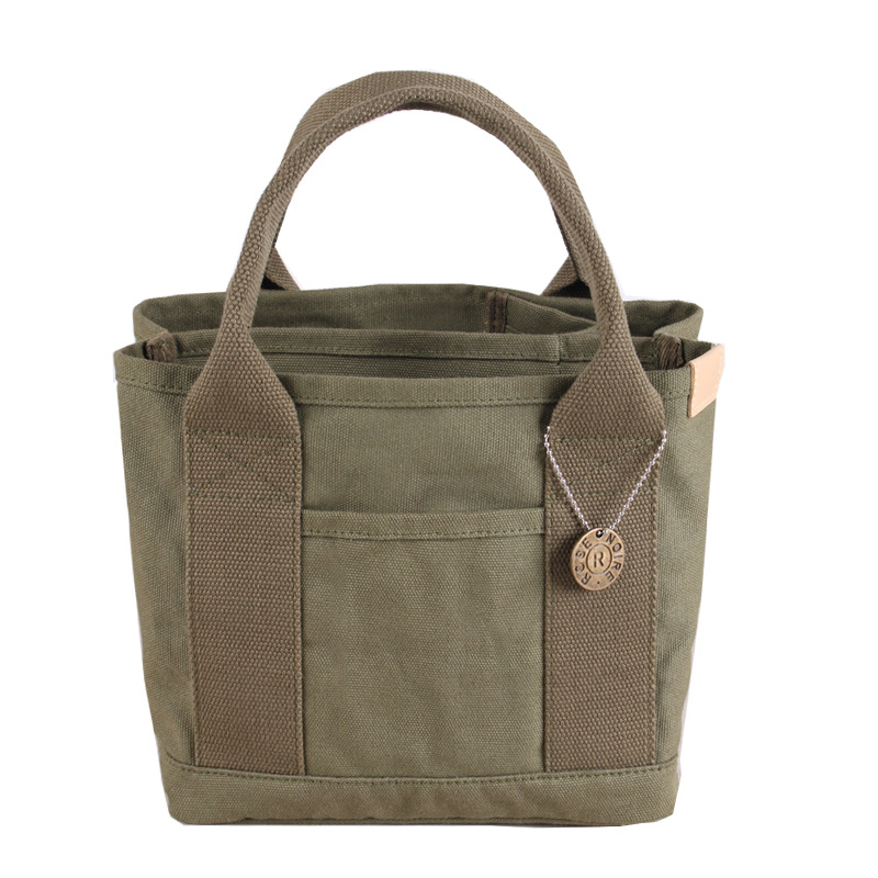 V888-ELOSUNG25316-202504221140-00 Military green Canvas Lunch Tote Bag - Stylish Handbag with Multiple Compartments for Women - Image 1