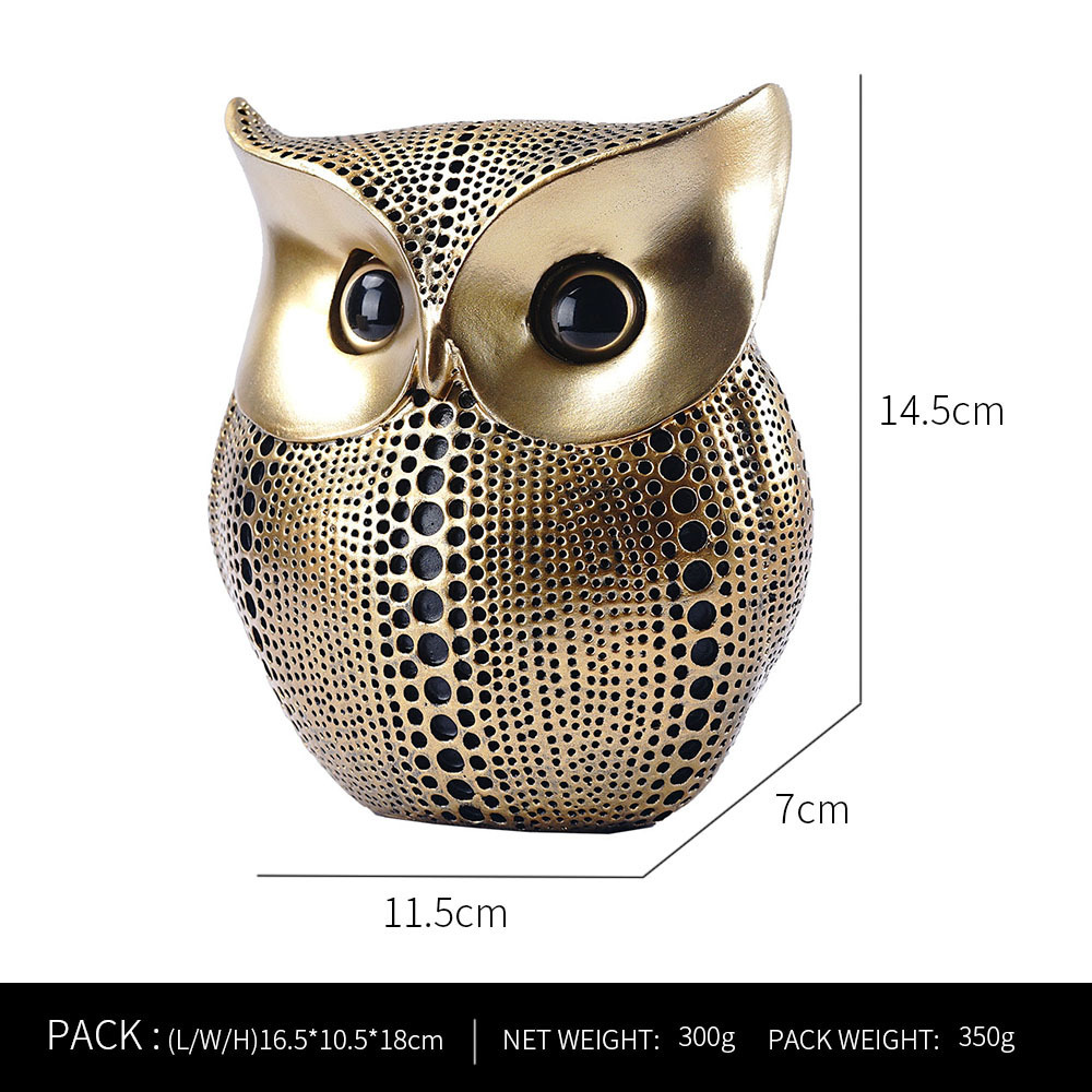 V888-ELOSUNG25332-202504221132-00 Black gold resin owl statue - modern perforated design for living room TV cabinet and entryway decoration - Image 1