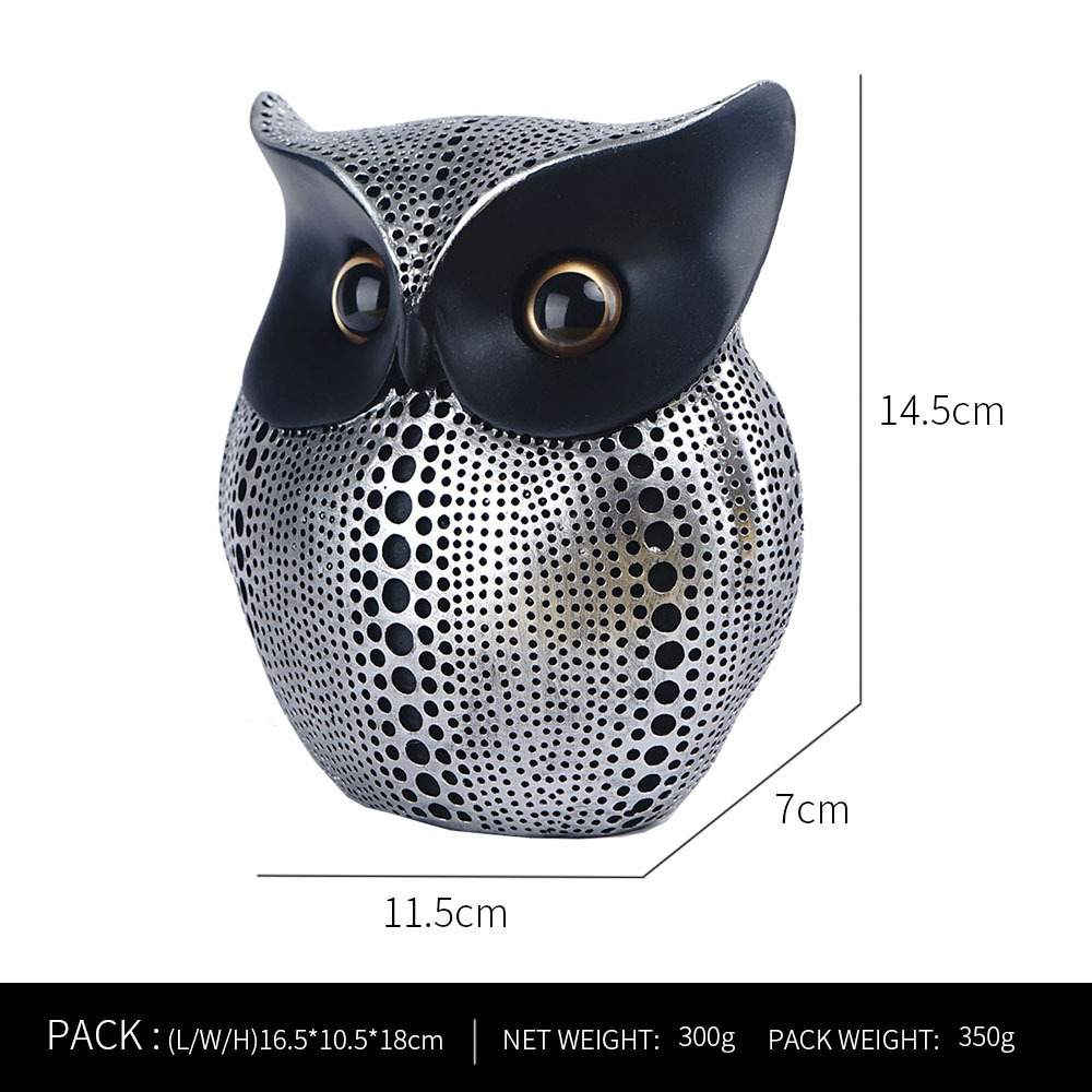 V888-ELOSUNG25334-202504221132-00 Black silver resin owl statue - modern perforated design for living room TV cabinet and entryway decoration - Image 1