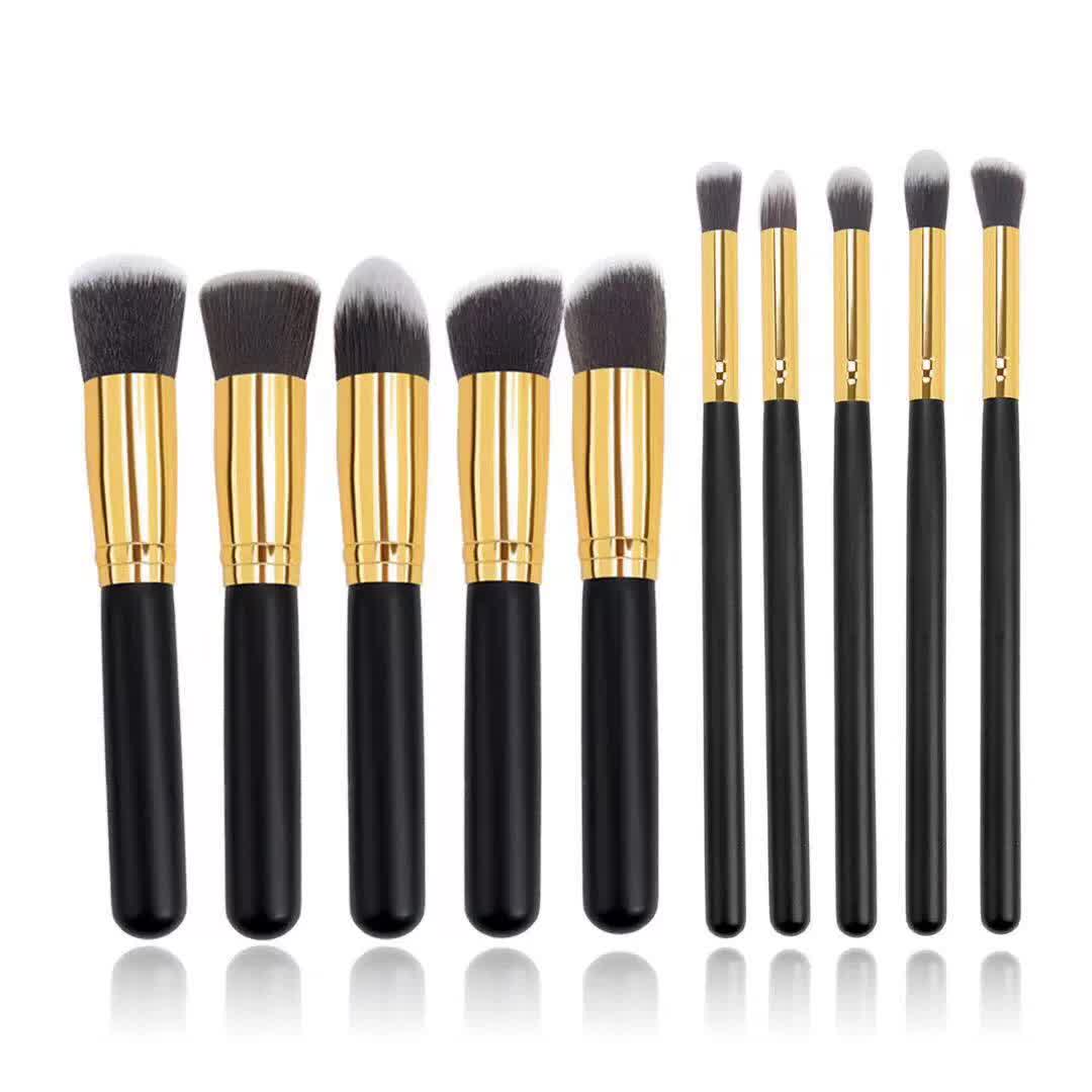 V888-ELOSUNG25358-202504281221-00 10-Piece Black and Gold Makeup Brush Set - Large and Small Brushes for Professional Beauty Application - Image 1