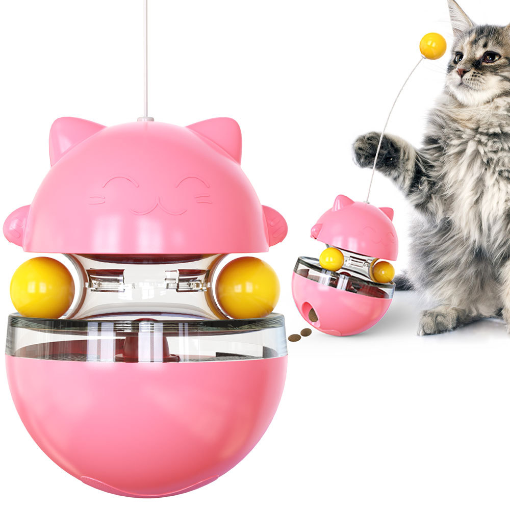 V888-ELOSUNG25383-202504281453-00 Cat Teaser Cup Toy, Interactive Treat Dispensing Ball with Wand (Pink) - Image 1