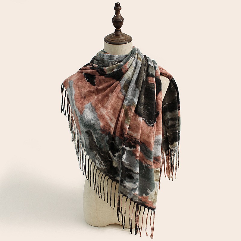 V888-ELOSUNG25445-202504281347-00 Stylish Animal Print Scarf - Warm Fall/Winter Shawl with Tassels, Imitation Cashmere(Gray-brown) - Image 1