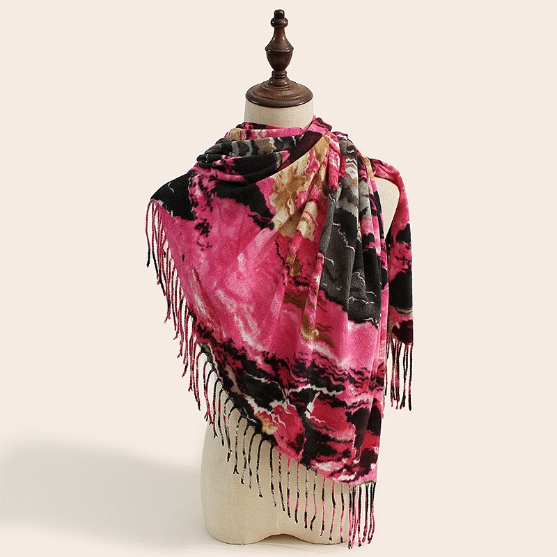 V888-ELOSUNG25446-202504281347-00 Stylish Animal Print Scarf - Warm Fall/Winter Shawl with Tassels, Imitation Cashmere(Rose pink) - Image 1
