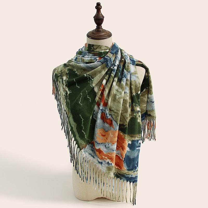 V888-ELOSUNG25447-202504281348-00 Stylish Animal Print Scarf - Warm Fall/Winter Shawl with Tassels, Imitation Cashmere(Dark green) - Image 1