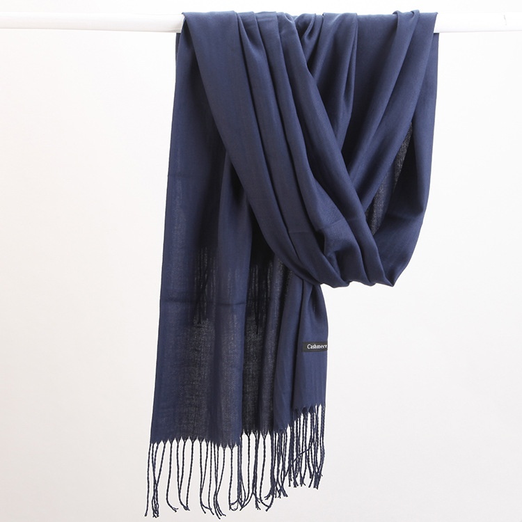 V888-ELOSUNG25494-202504281543-00 2pc Luxe Soft Imitation Cashmere Scarf - Warm Solid Tone Shawl with Elegant Fringe(Navy blue) - Image 1