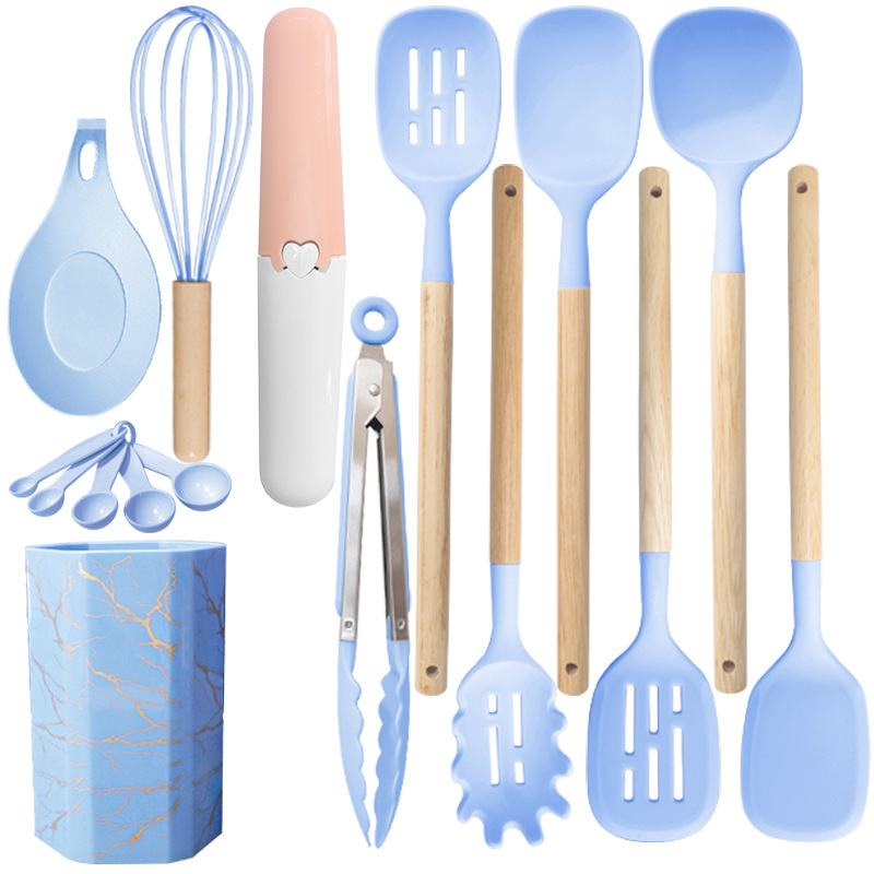 V888-ELOSUNG25505-202504281226-00 Blue 12-Piece Silicone Cooking Utensil Set - Non-Stick Food-Grade Kitchen Tools with Holder - Image 1