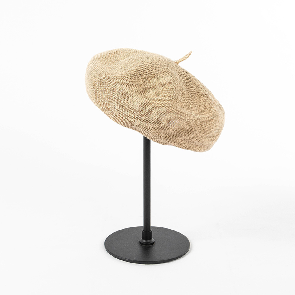 V888-ELOSUNG25515-202504281237-00 Beige green Linen Knit Beret - Classic Soft and Stylish Headwear - Image 1