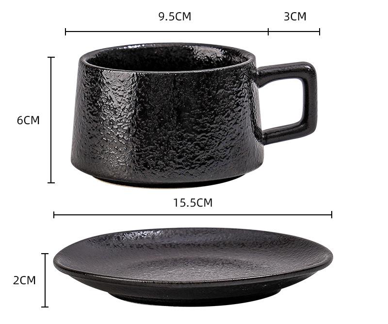 V888-ELOSUNG25525-202504281253-00 Vintage Ceramic Coffee Cup and Saucer Set - Elegant Afternoon Tea Set(Ink Black) - Image 1