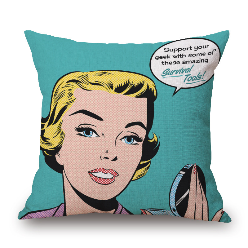 V888-ELOSUNG25549-202504281406-00 Pop Art Graphic Throw Pillow - Vintage Style Cushion for Home Decor(Blue-green) - Image 1