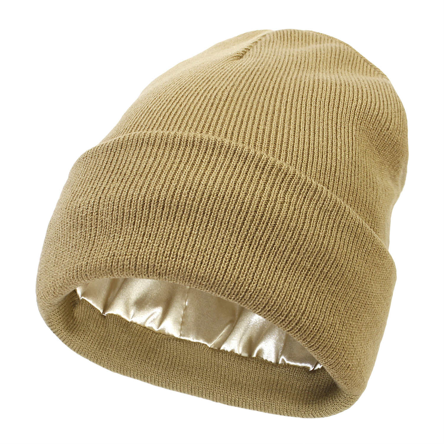 V888-ELOSUNG25653-202505081717-00 Premium Warm Beanie with Silk Satin Lining(Khaki) - Image 1