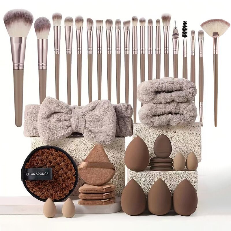 V888-ELOSUNG25659-202505081717-00 40-Piece Ultimate Beauty Tool Kit for Face Cleansing and Makeup(Brown) - Image 1