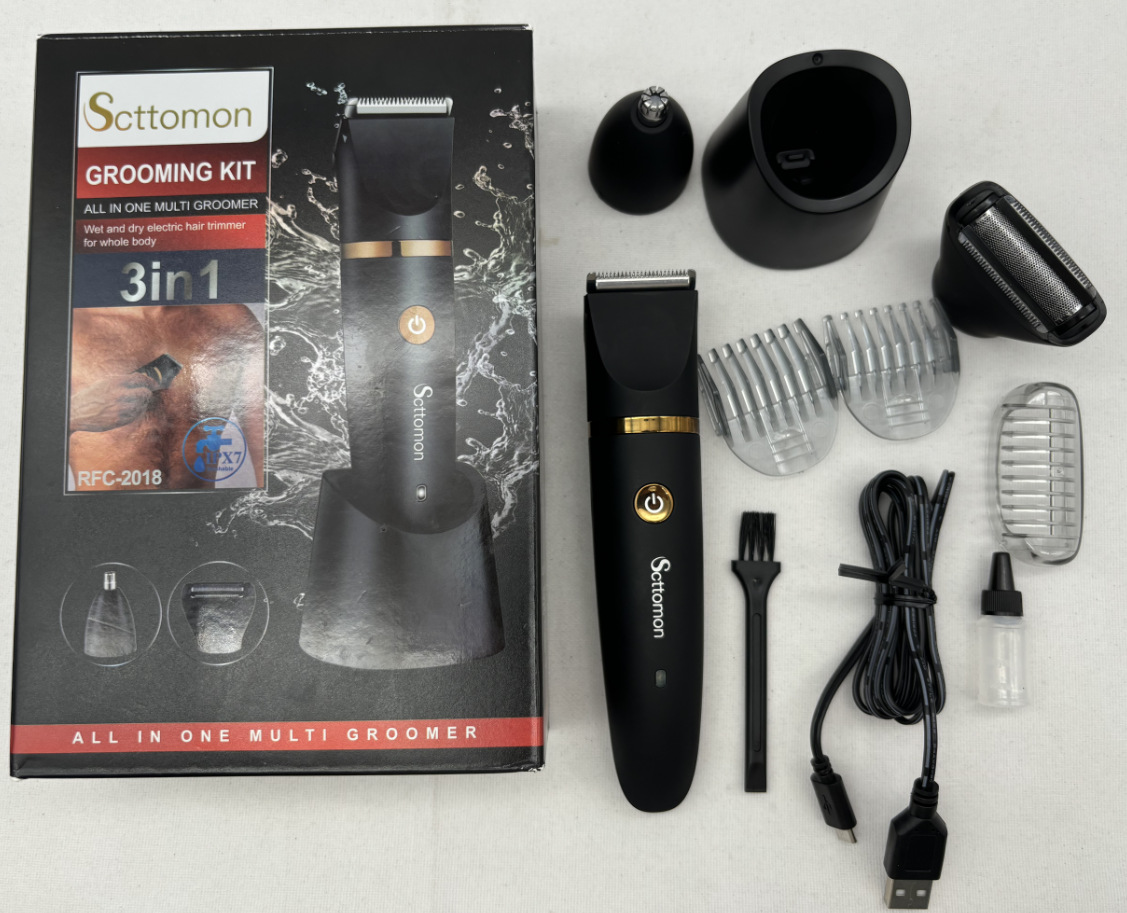 V888-ELOSUNG25677-202505081710-00 3-in-1 Men's Electric Body Groomer & Hair Clipper Kit - Waterproof, USB-C Rechargeable with Charging Dock(black) - Image 1