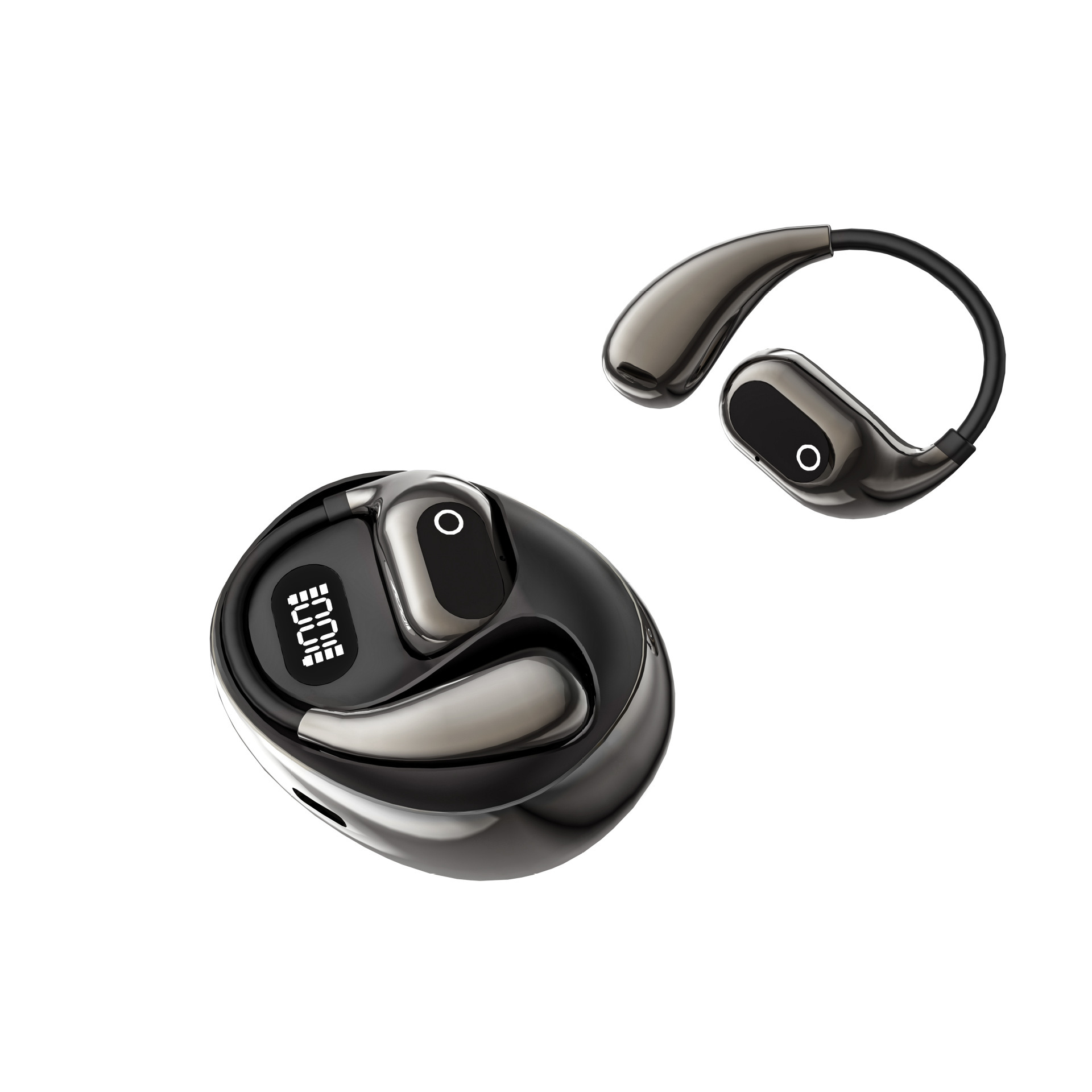 AI Smart Translation Earbuds - Open-Ear TWS Bluetooth Headphones with 144 Language Support & LED Display Case(black)